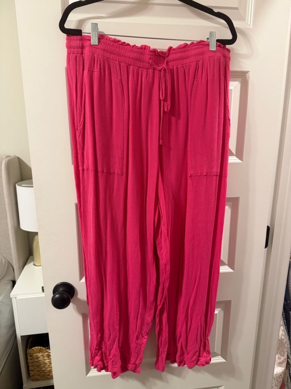 SHEIN Pink Smocked Waist Wide-Leg Pants
